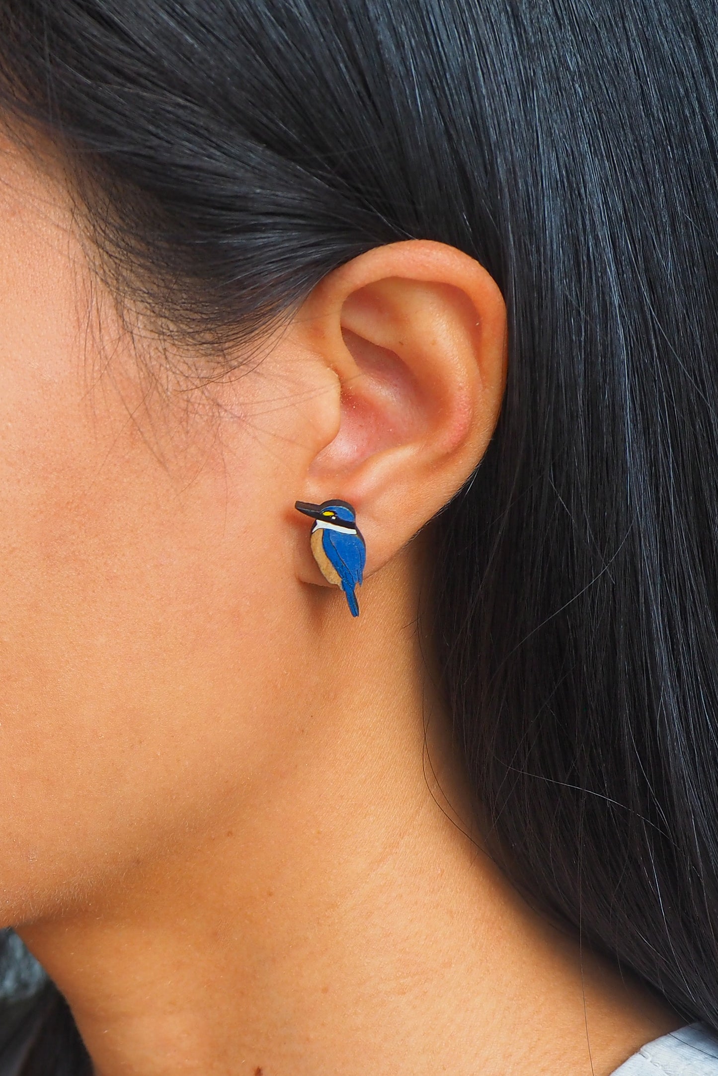 Kingfisher (Kotare) Wooden Rimu Stud Earrings
