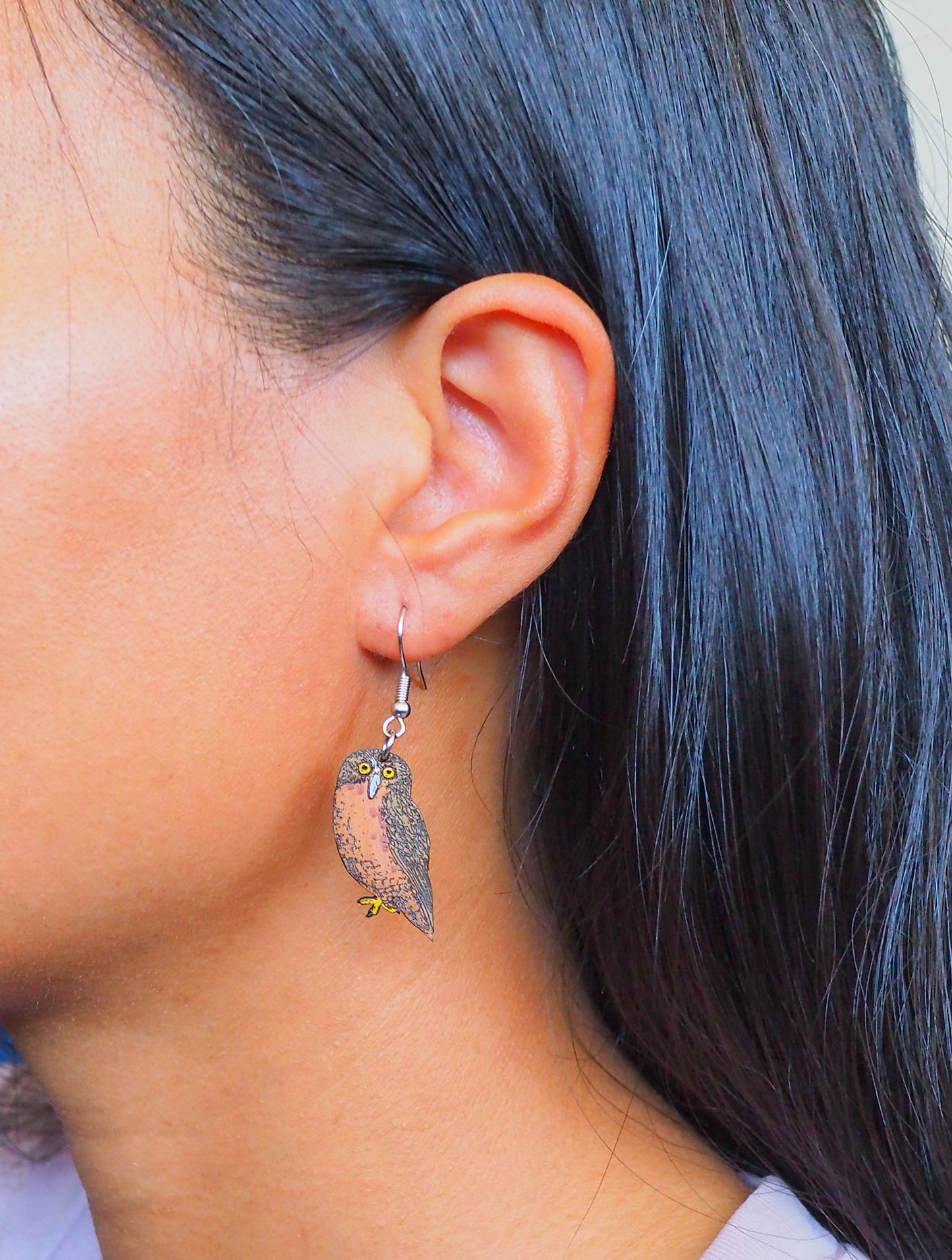 Morepork (Ruru) Wooden Rimu Earrings