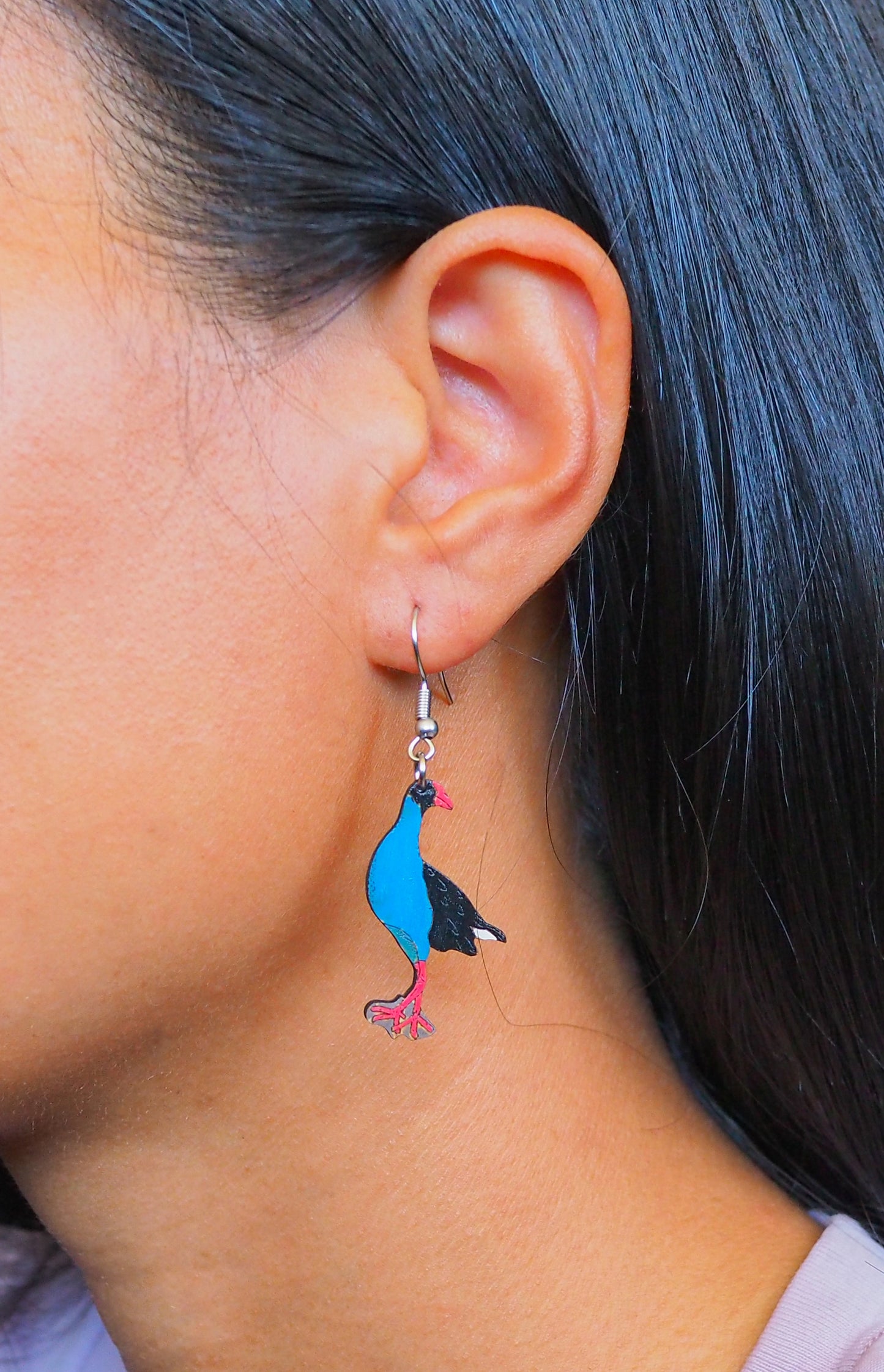 Pukeko Wooden Rimu Earrings