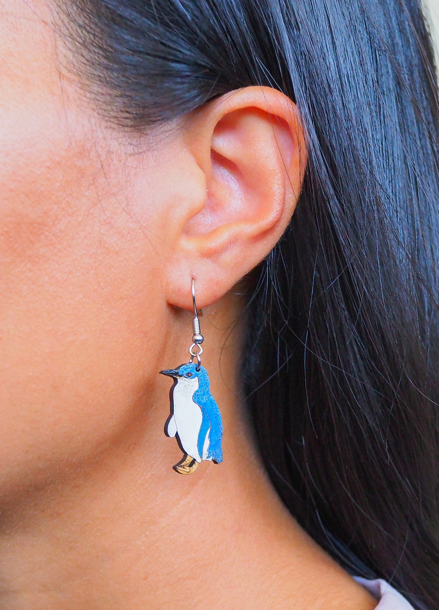 Little Blue Penguin (Kororā) Wooden Rimu Earrings