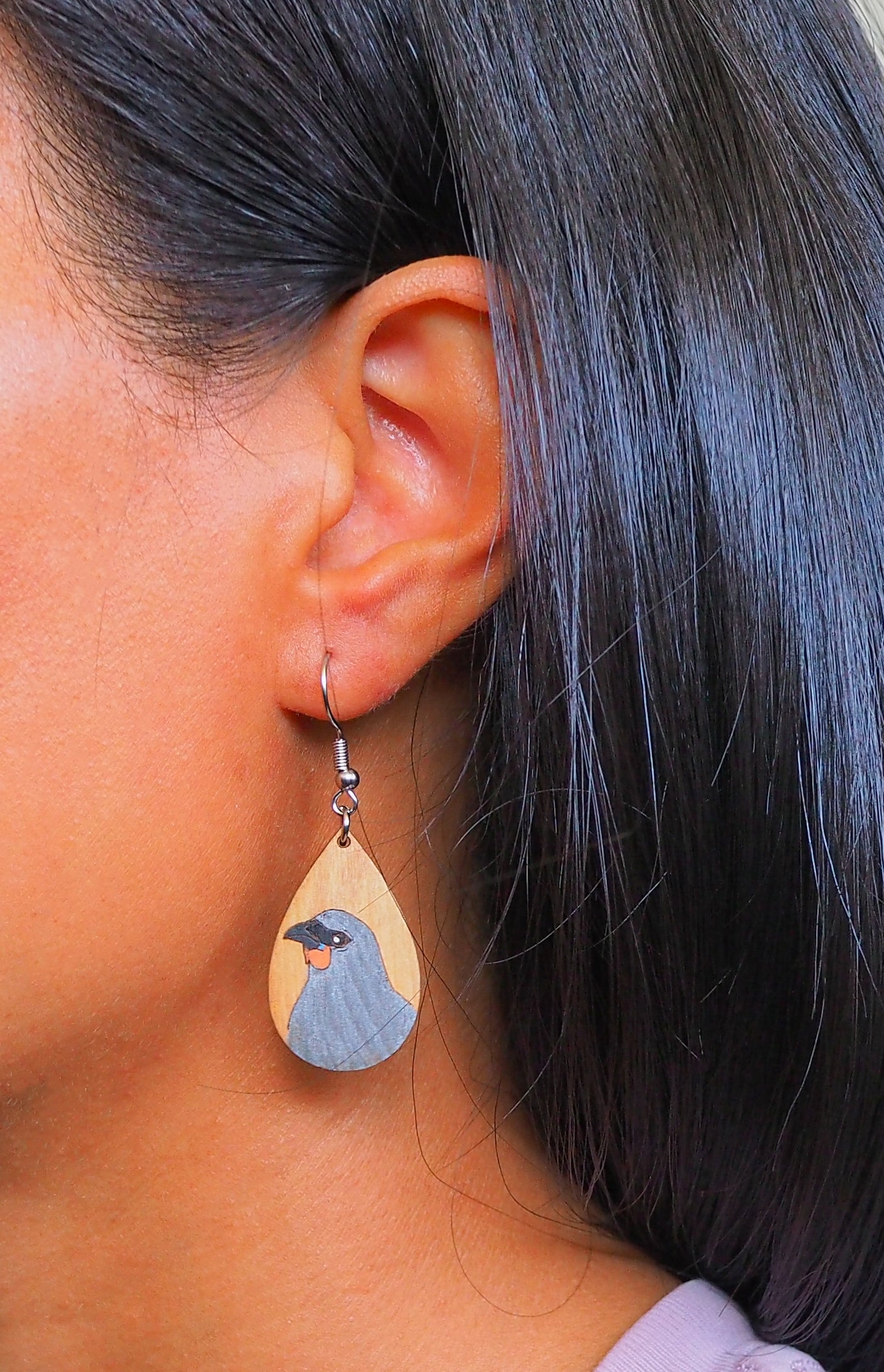 South Island Kōkako Wooden Rimu Earrings #2