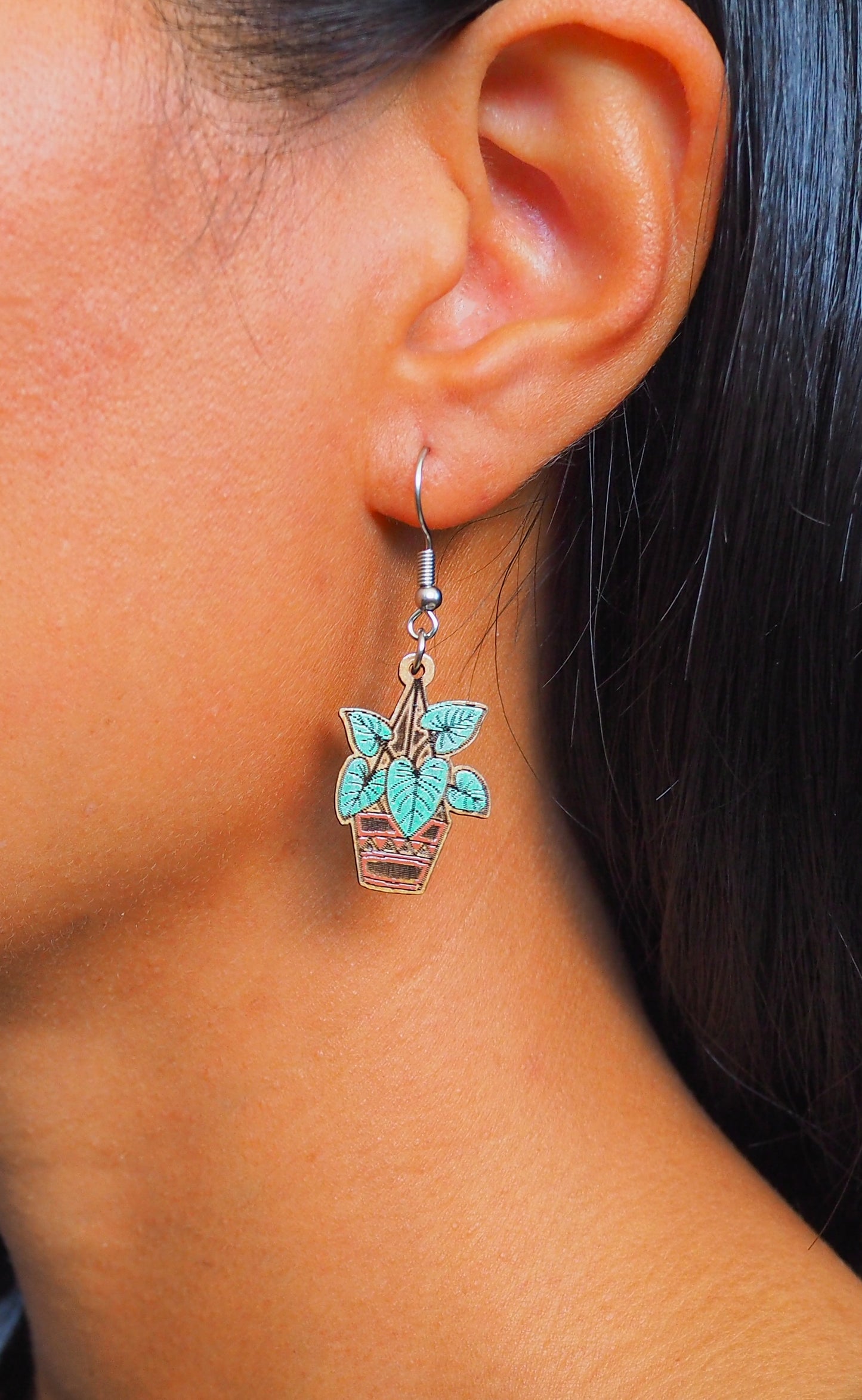 Hanging Plant Wooden Rimu Earrings