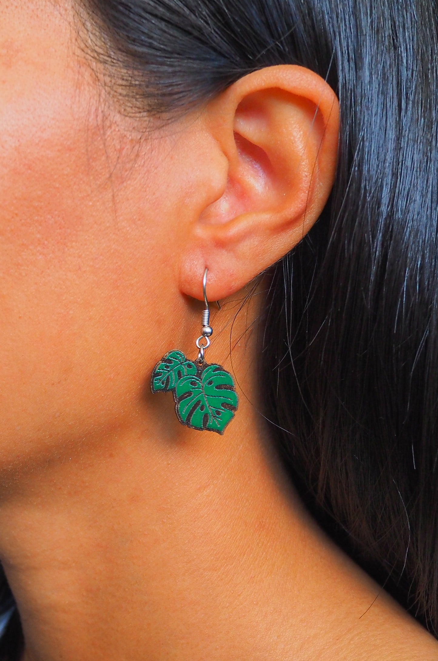 Monstera Deliciosa Wooden Rimu Earrings