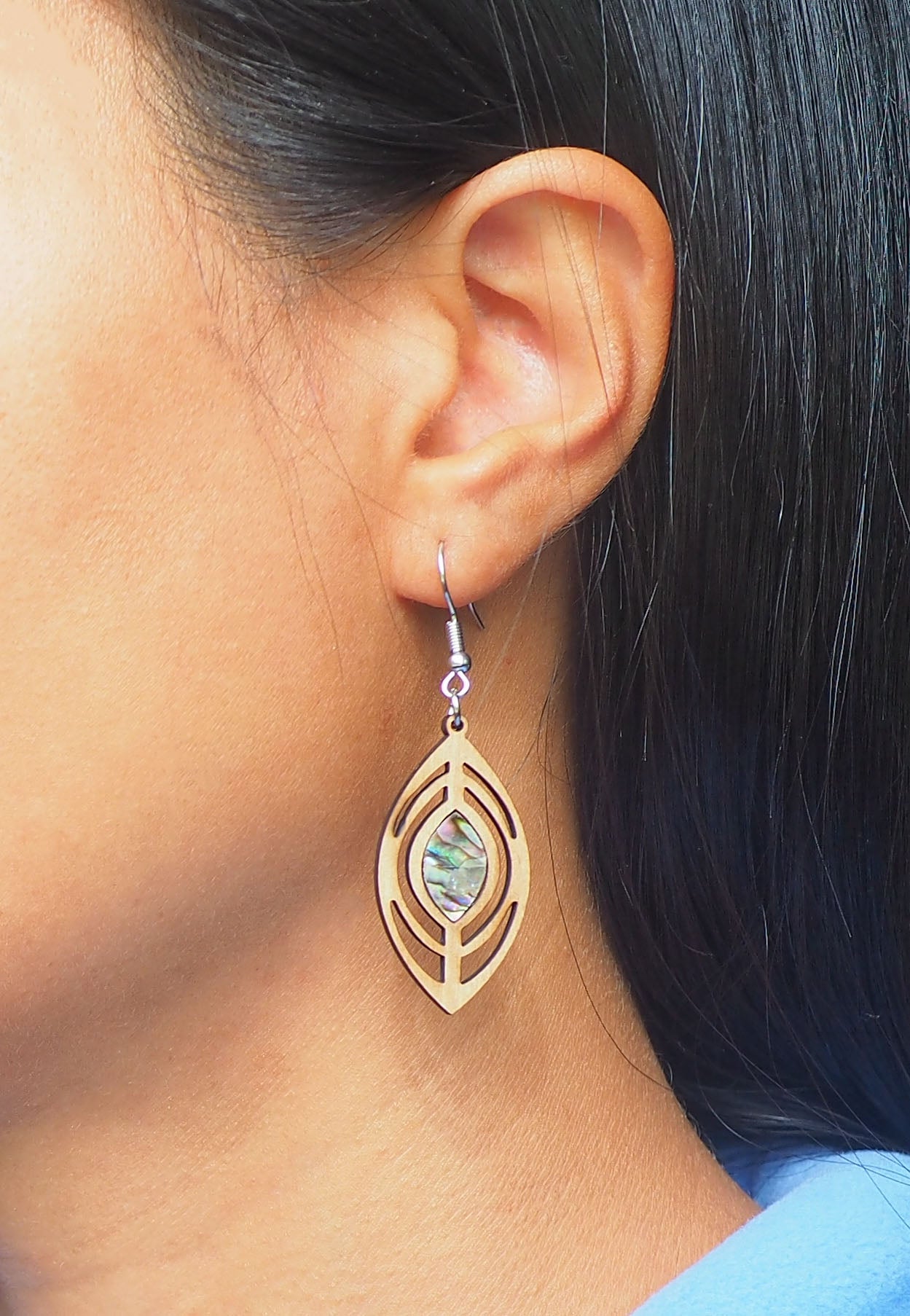 Paua Shell Wooden Rimu Earrings