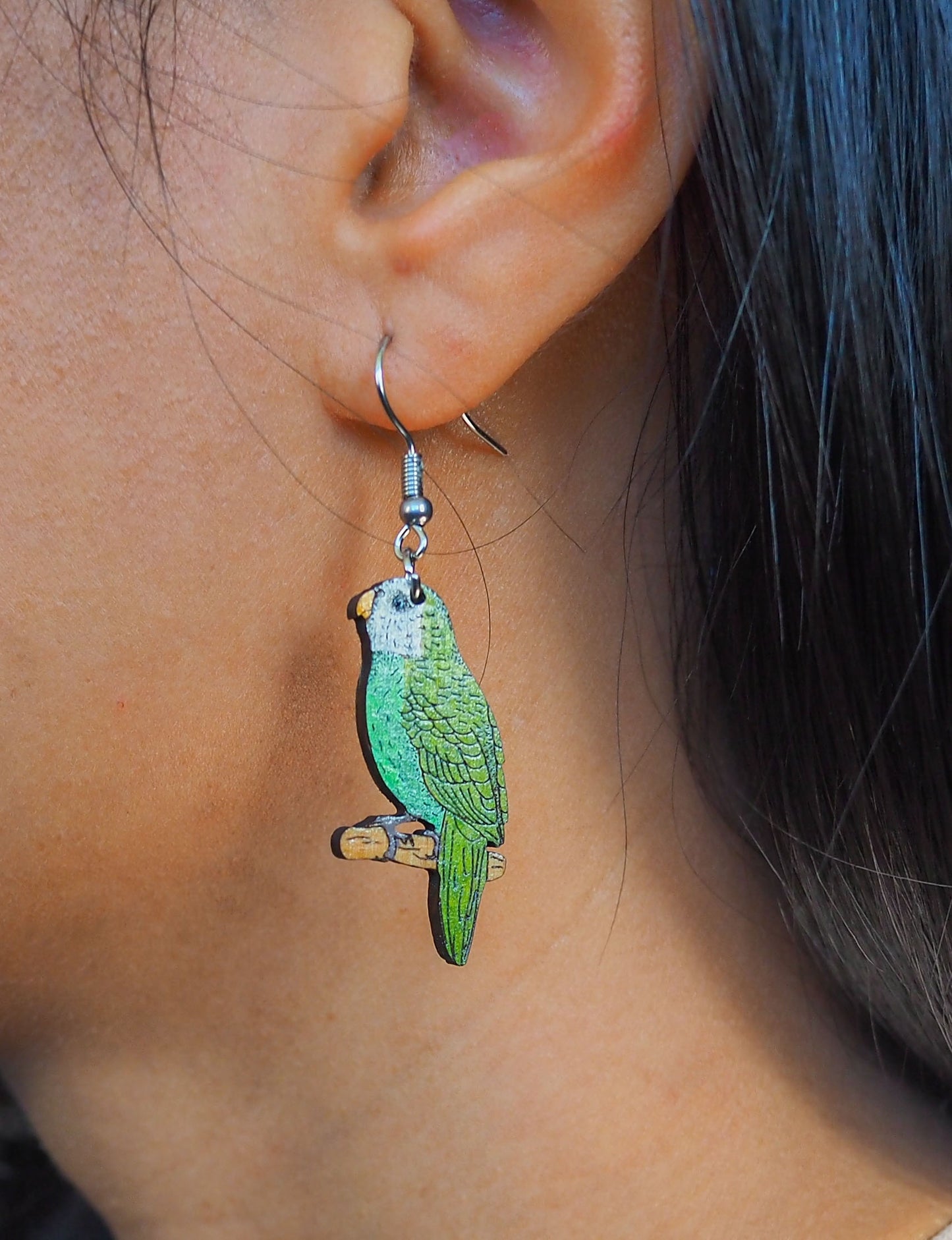 Kakapo (Night parrot) Wooden Rimu Earrings