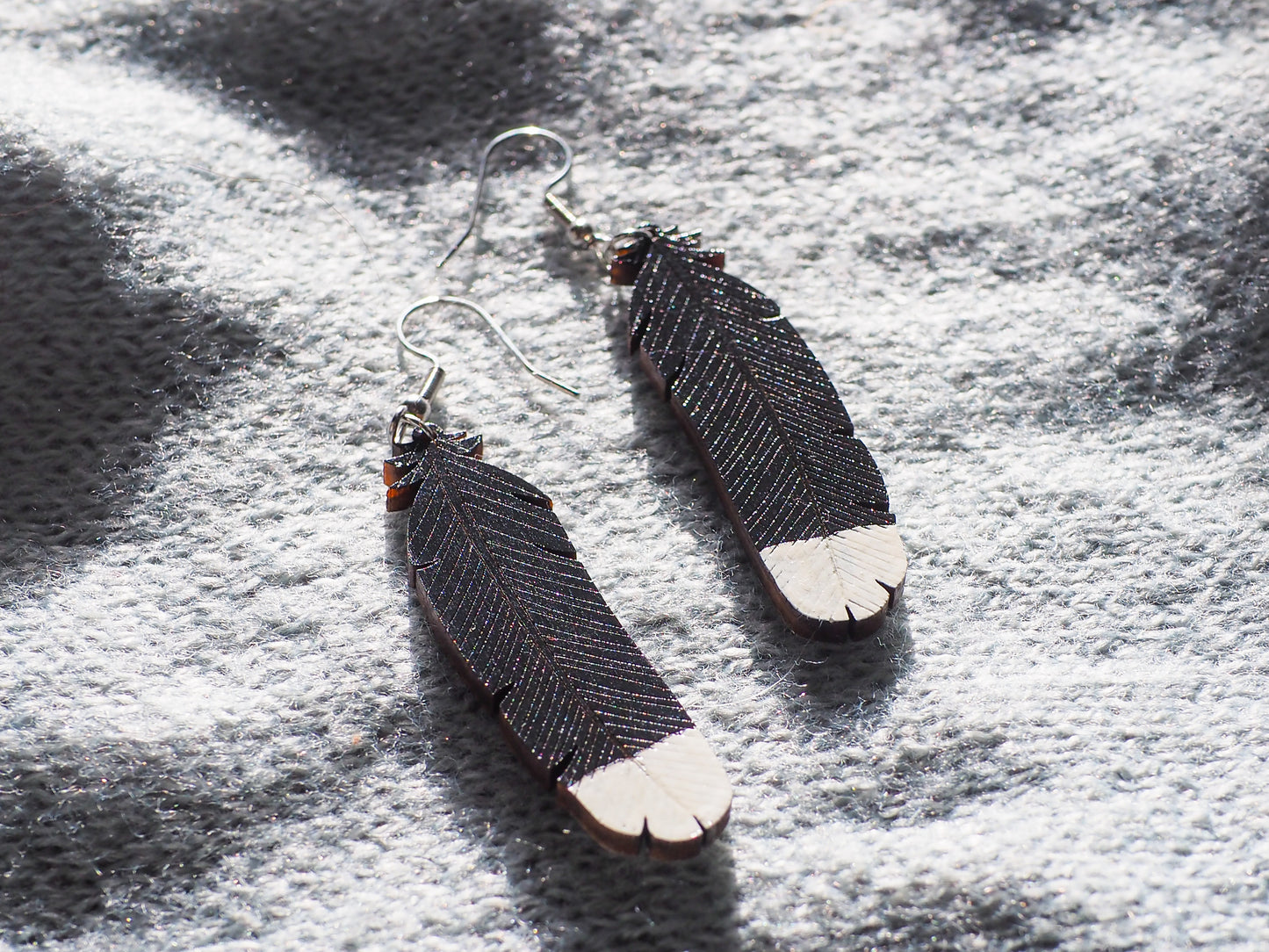 Huia Feather Wooden Rimu Earrings