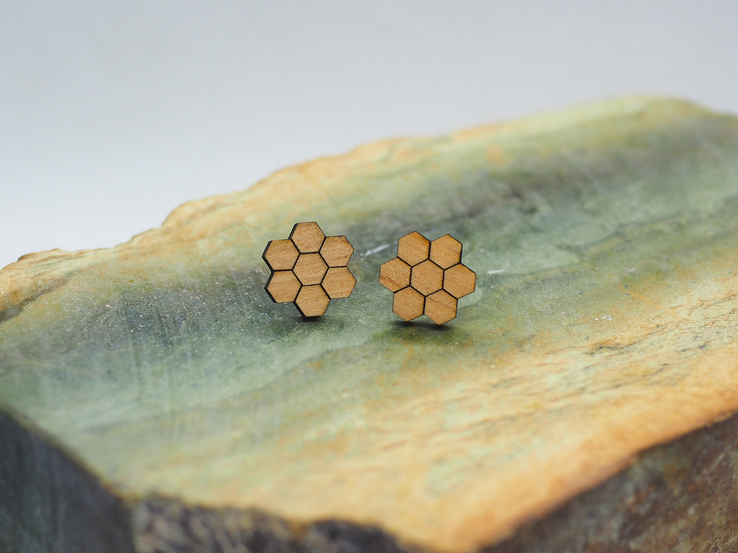 Honeycomb Wooden Rimu Stud Earrings