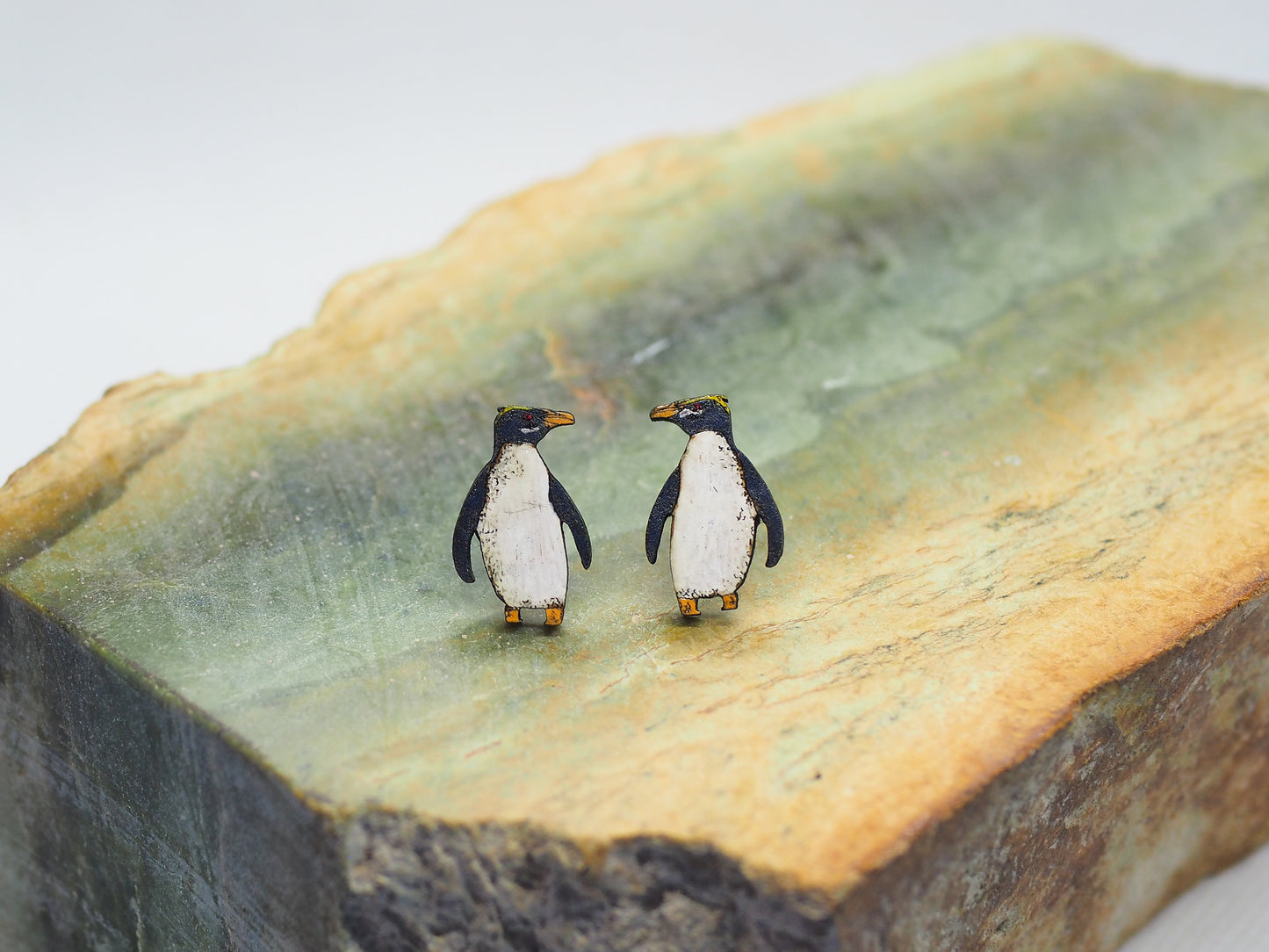 Fiordland penguin (Tawaki) Wooden Rimu Stud Earrings