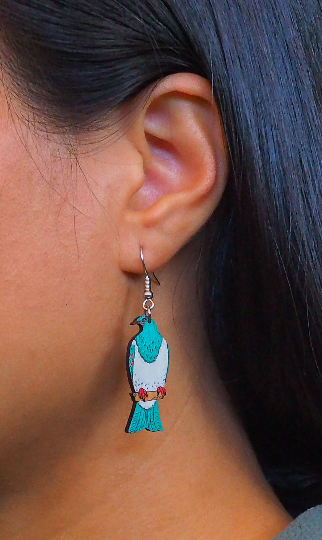 Wood pigeon (Kererū) Wooden Rimu Earrings