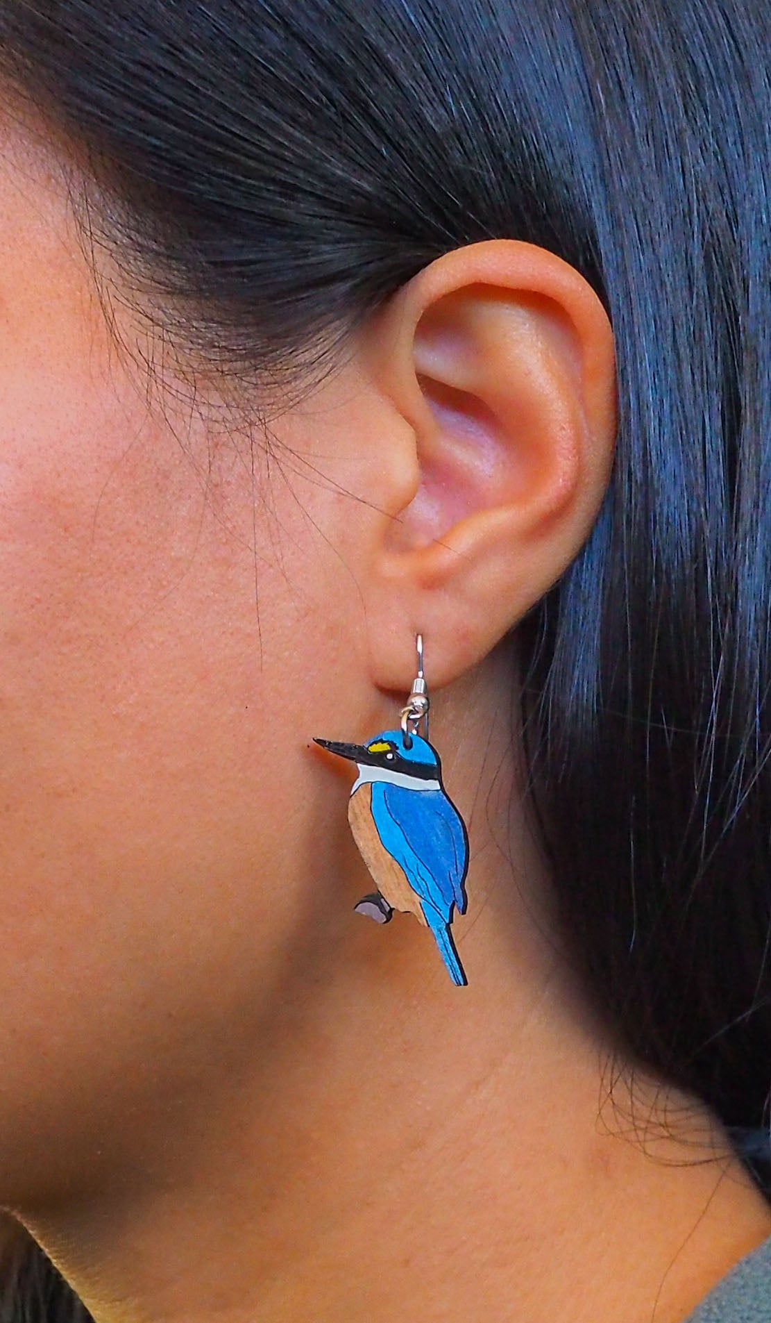 Kingfisher (Kotare) Wooden Rimu Earrings