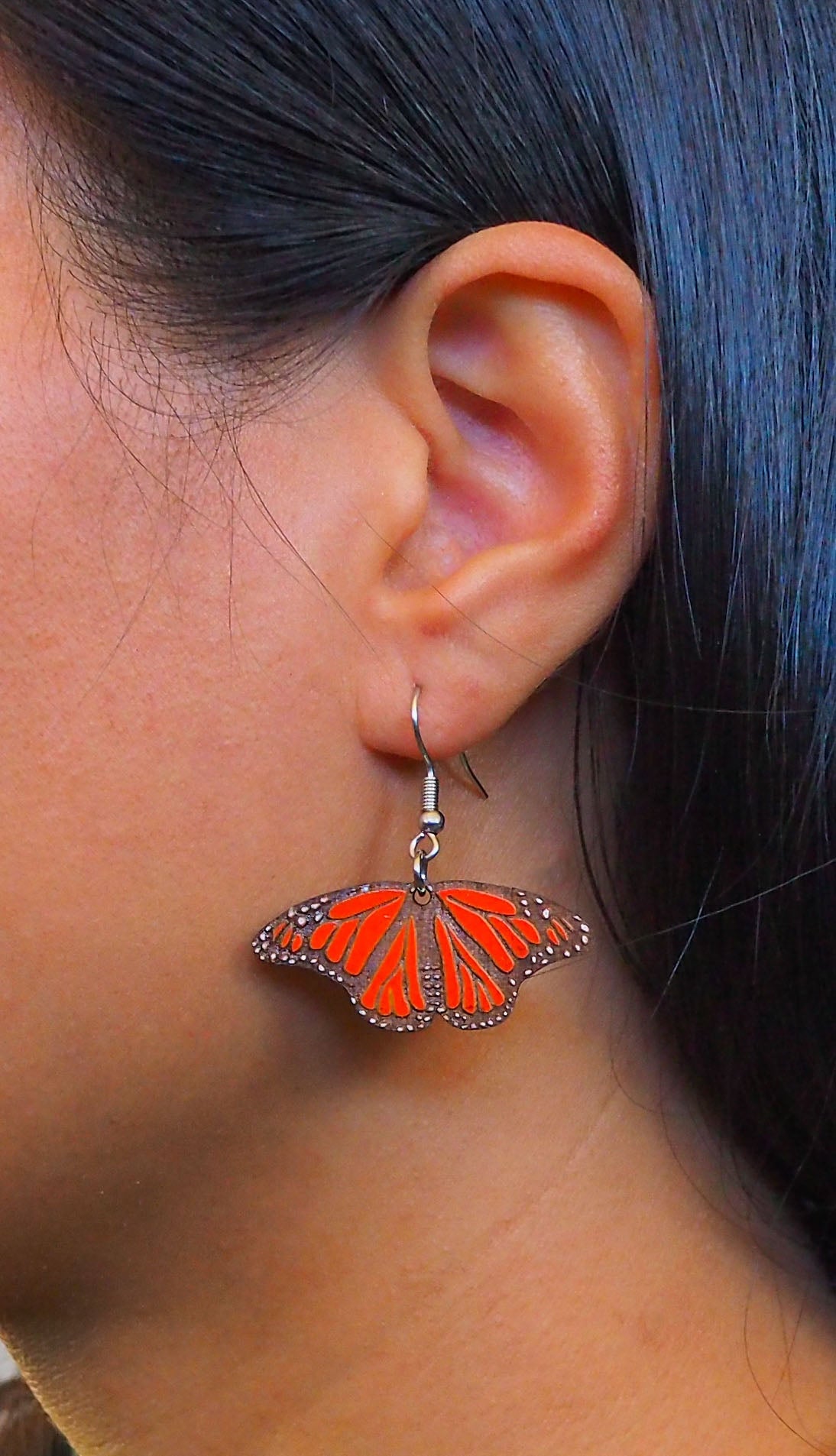 Monarch Butterfly (Kakahu) Wooden Rimu Earrings