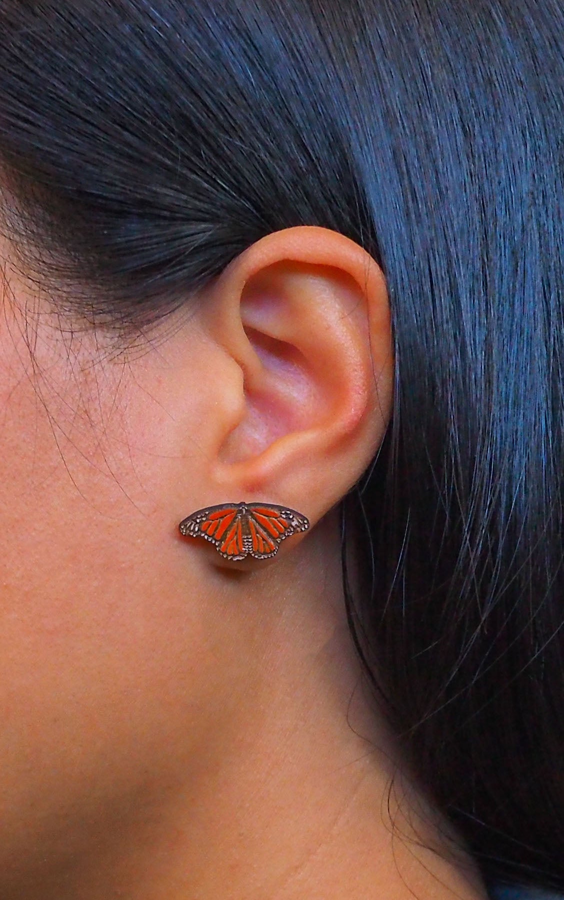 Monarch Butterfly (Kakahu) Wooden Rimu Stud Earrings