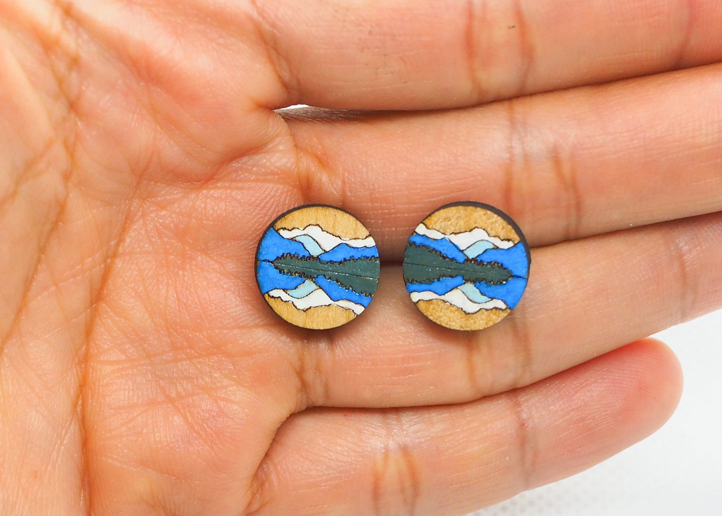 Lake Matheson Mirror Lake Wooden Rimu Stud Earrings