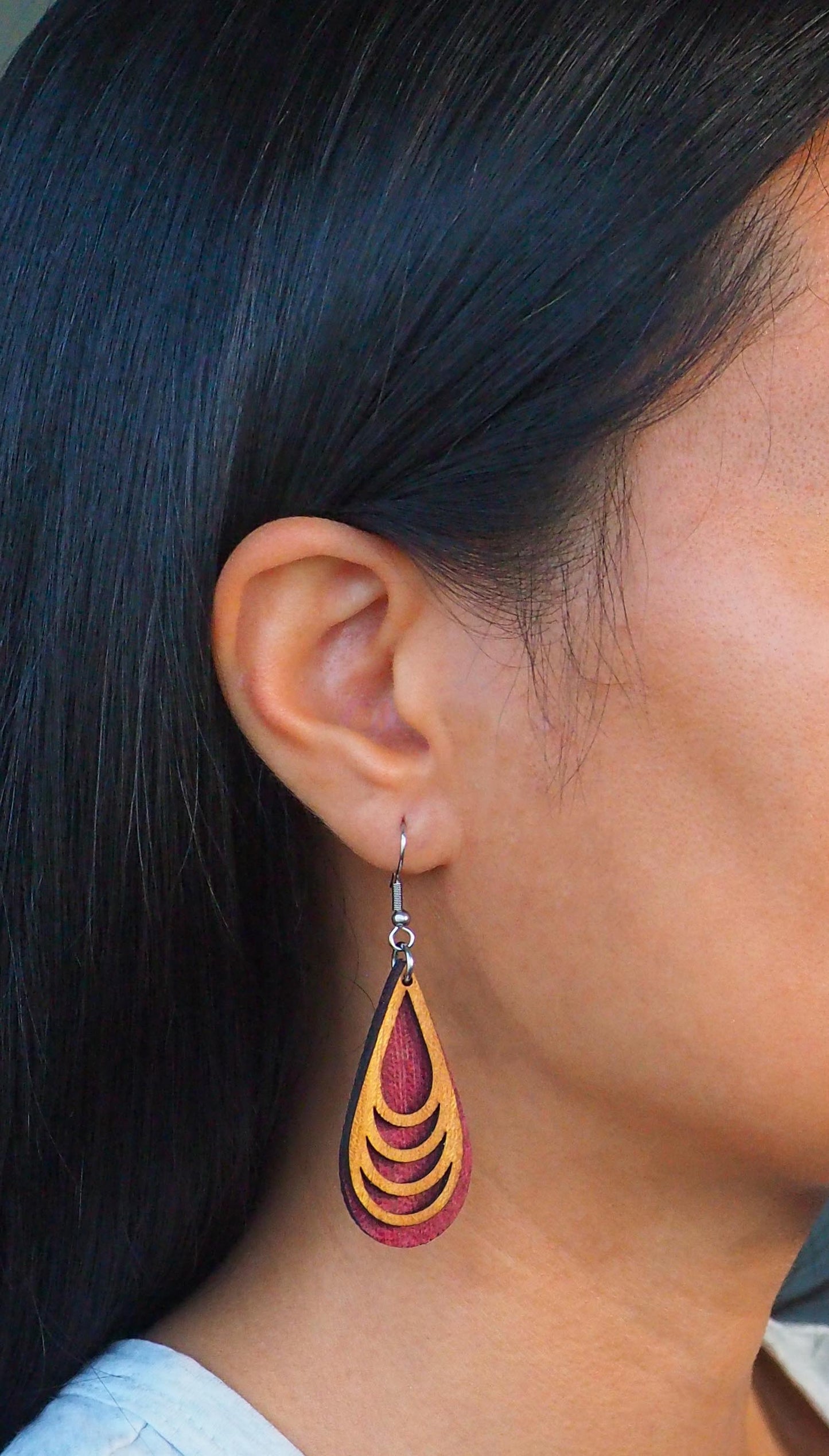 Teardrop Crafted Wooden Earrings