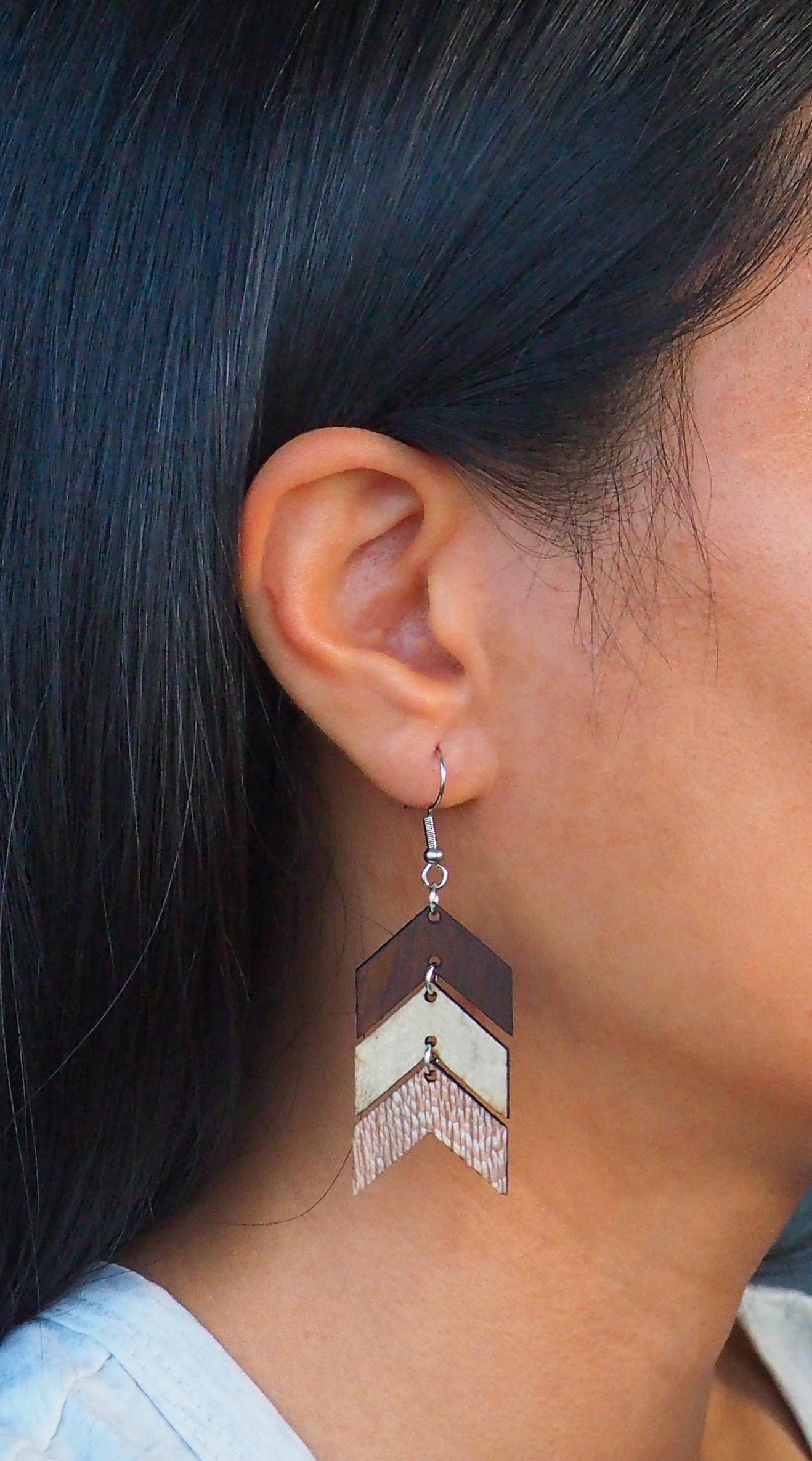 Triple Arrow Crafted Wooden Earrings