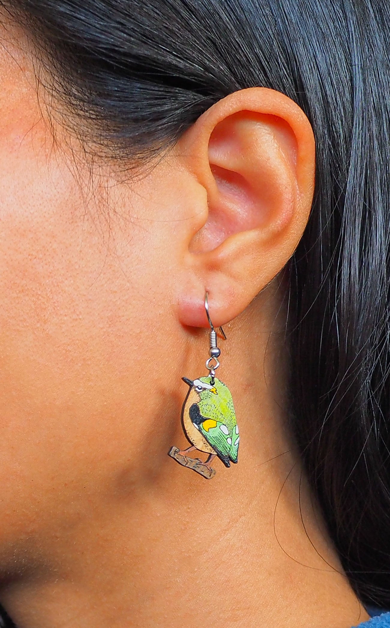 Rifleman (Tītitipounamu) Wooden Rimu Earrings