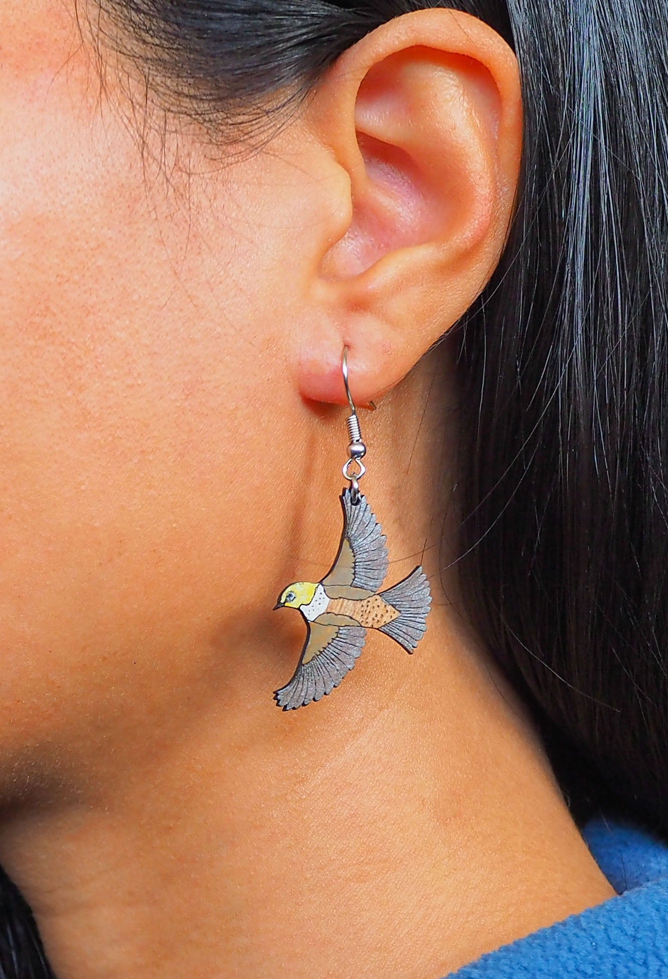 Flying Waxeye (Tauhou) Wooden Rimu Earrings
