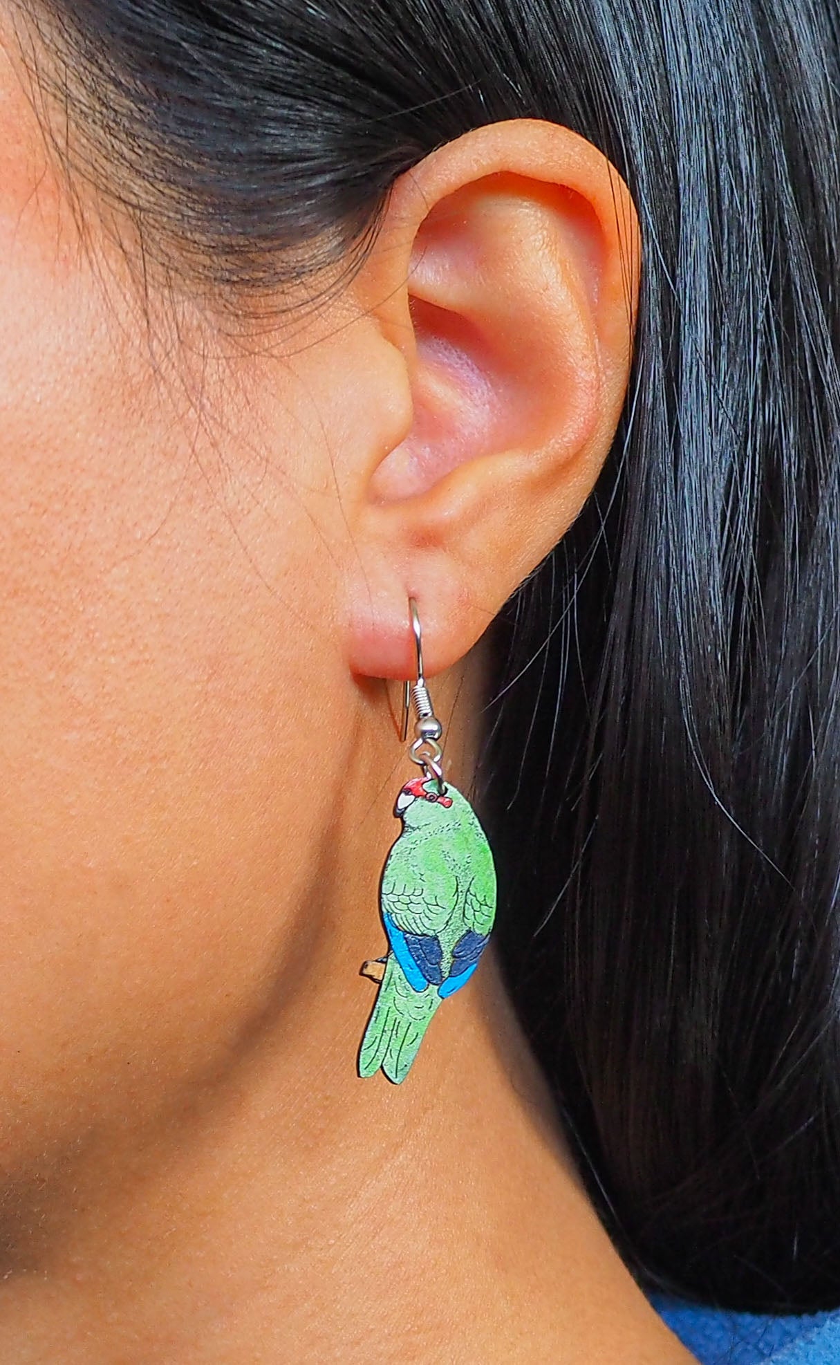 Red-crowned parakeet (Kākāriki) Wooden Rimu Earrings