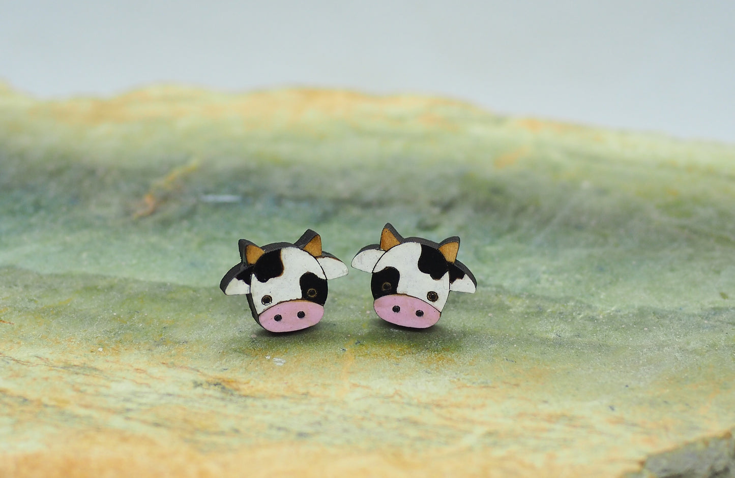 Moo Cow Wooden Rimu Stud Earrings