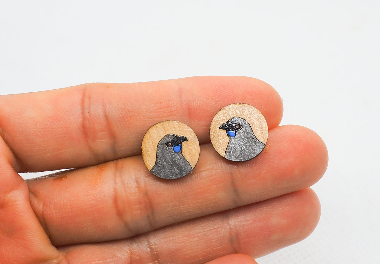 North Island Kōkako Wooden Rimu Stud Earrings