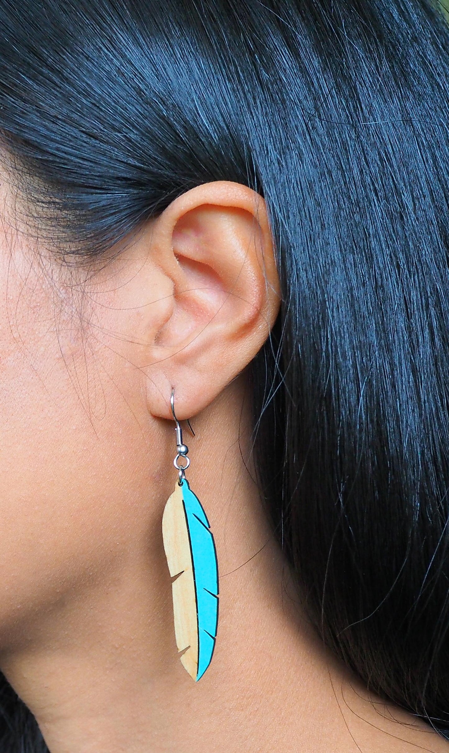 Feather Crafted Wooden Earrings