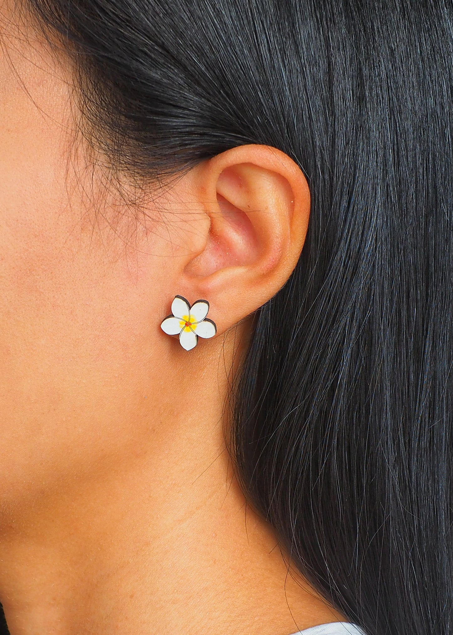 Frangipani Wooden Rimu Stud Earrings