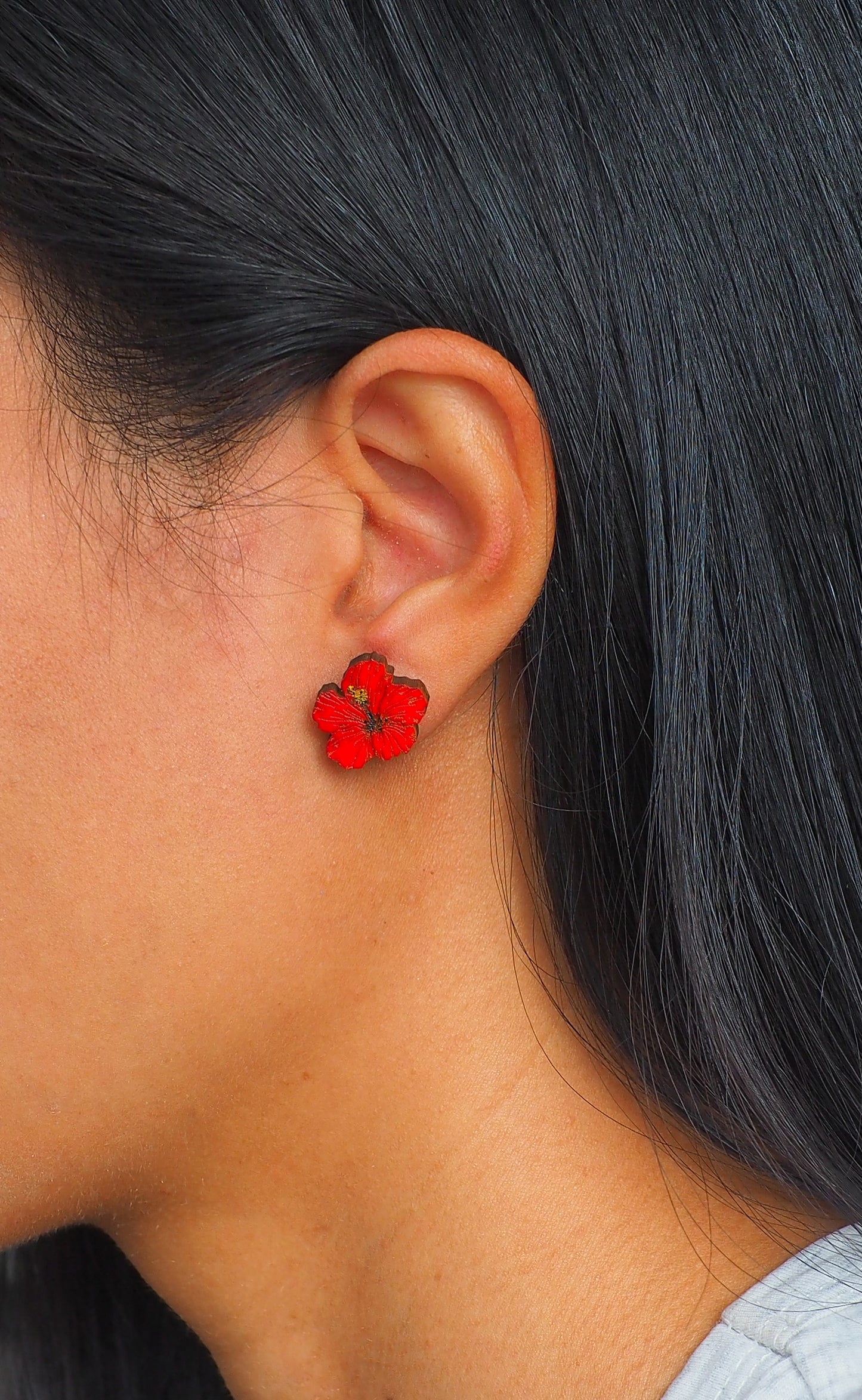 Hibiscus Wooden Rimu Stud Earrings