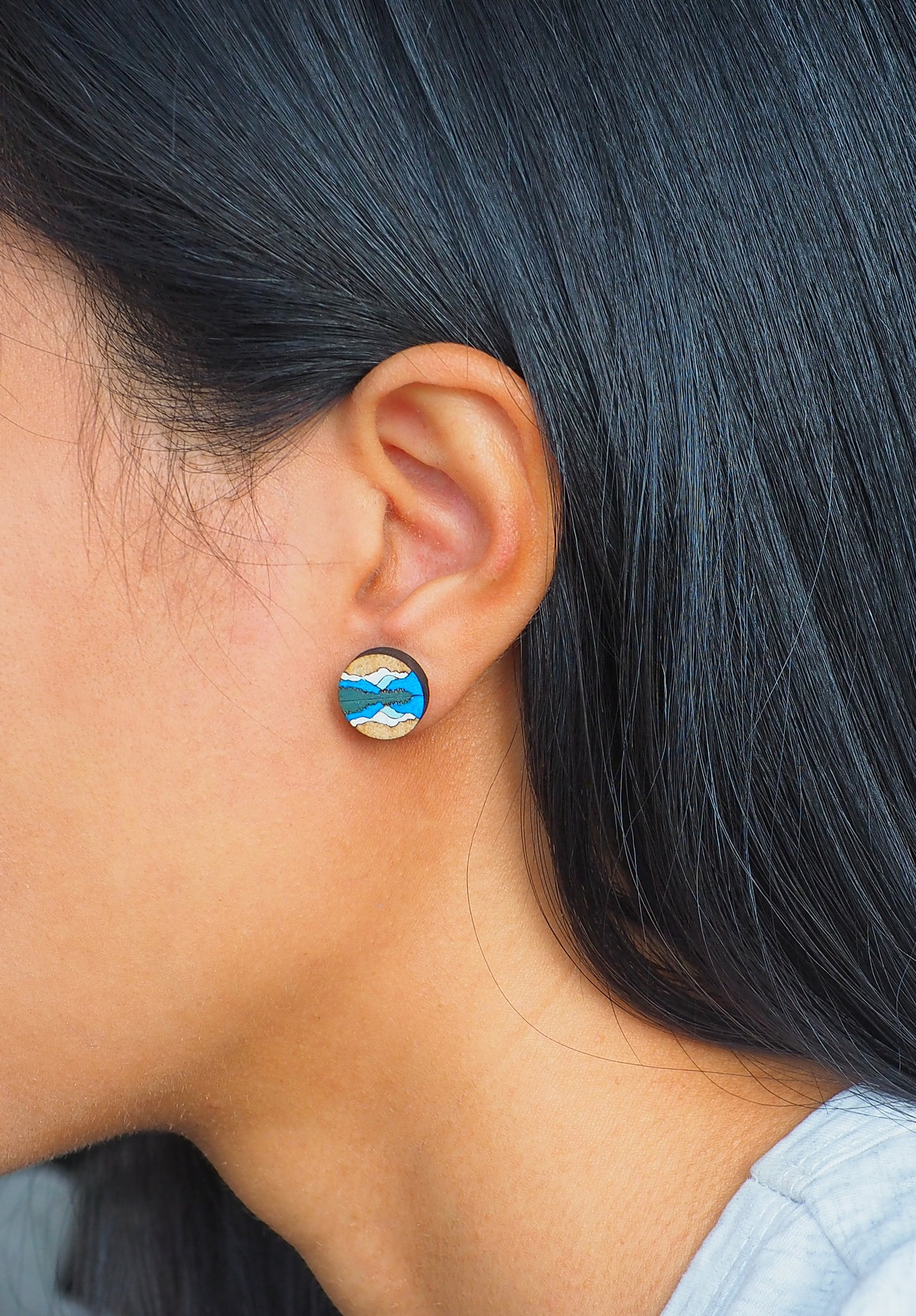 Lake Matheson Mirror Lake Wooden Rimu Stud Earrings