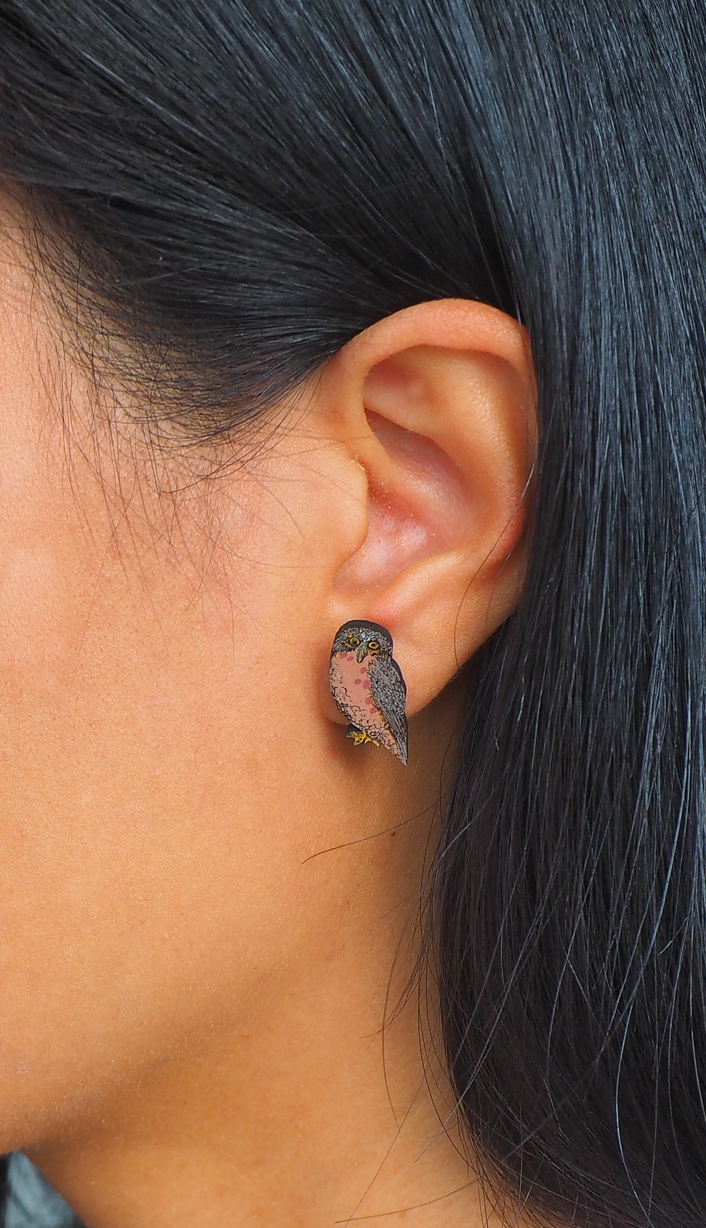 Morepork (Ruru) Wooden Rimu Stud Earrings