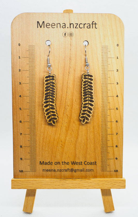 Kowhai leaf Wooden Rimu Earrings