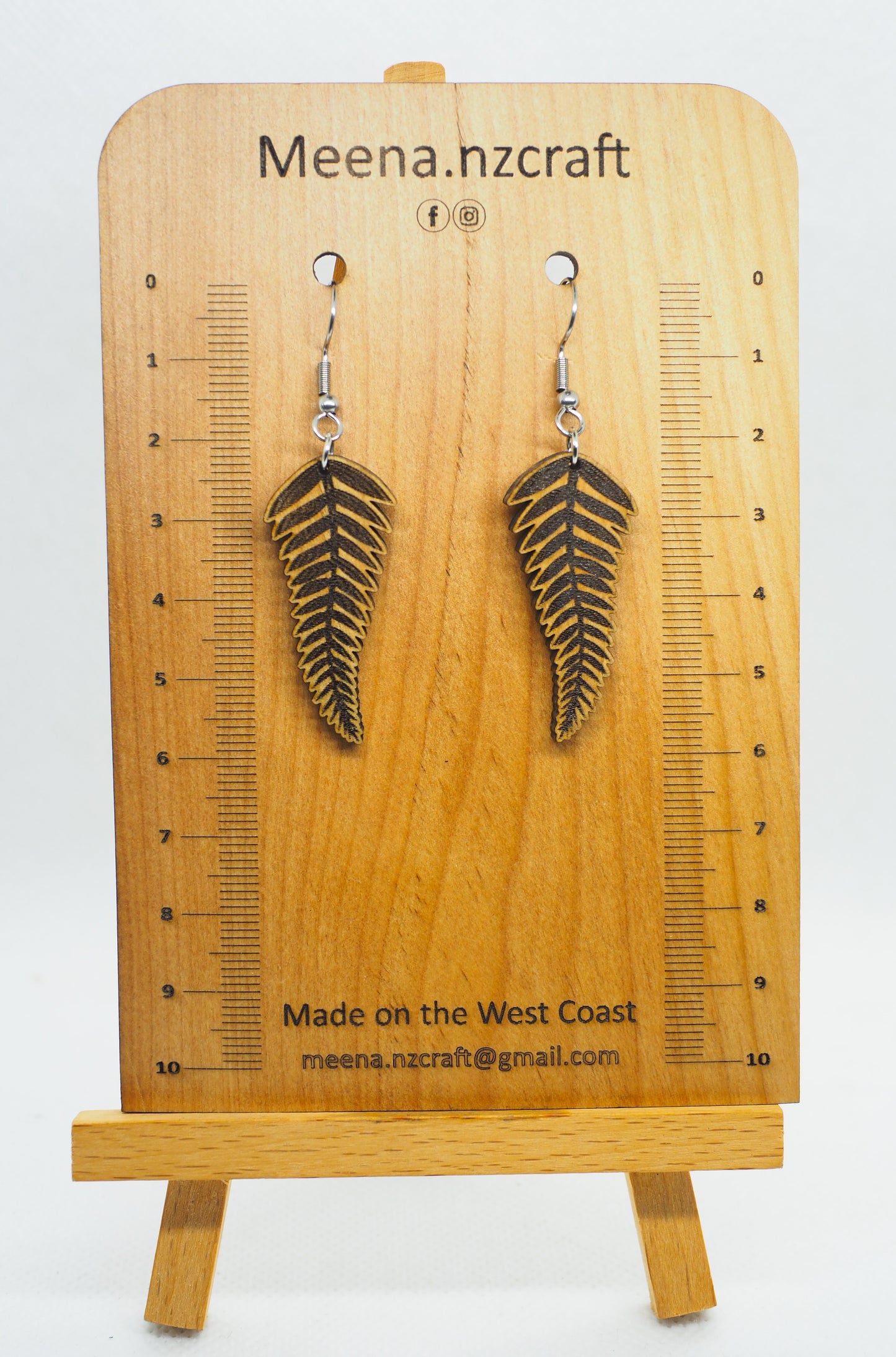 Silver Fern Leaf Wooden Rimu Earrings