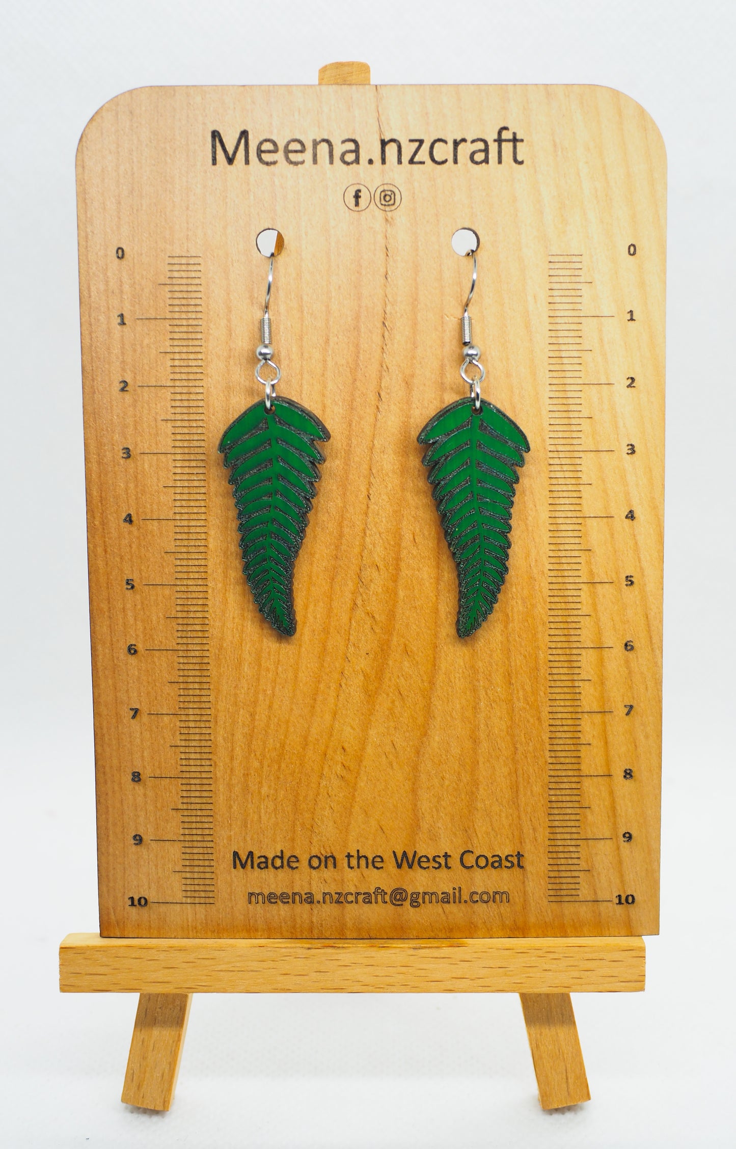 Silver Fern Leaf Wooden Rimu Earrings