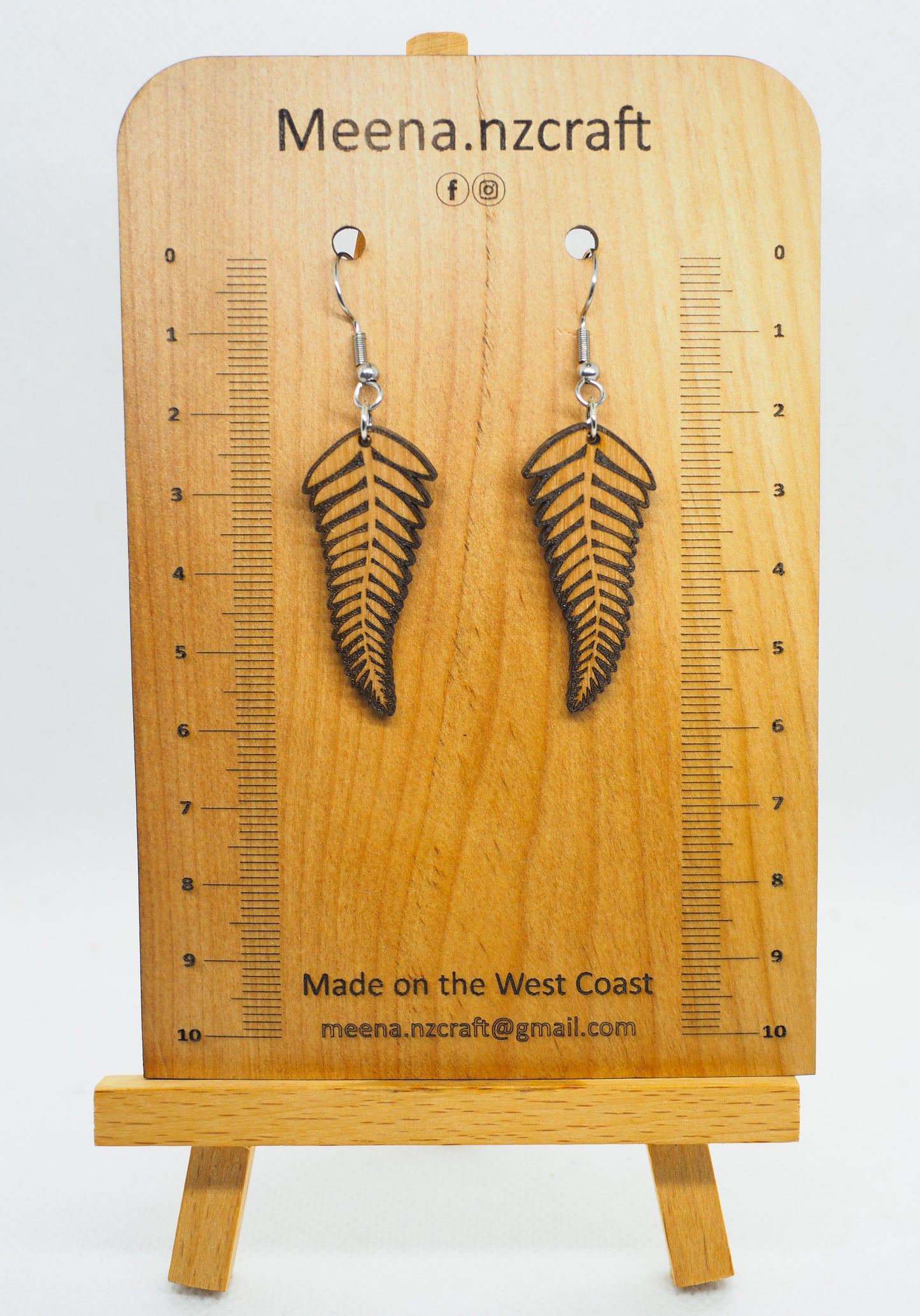 Silver Fern Leaf Wooden Rimu Earrings
