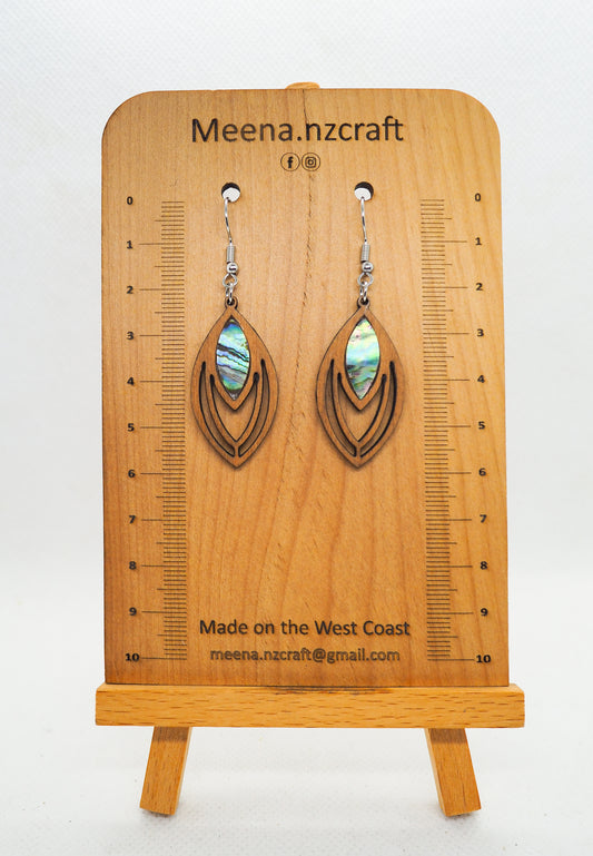 Paua Shell Wooden Rimu Earrings