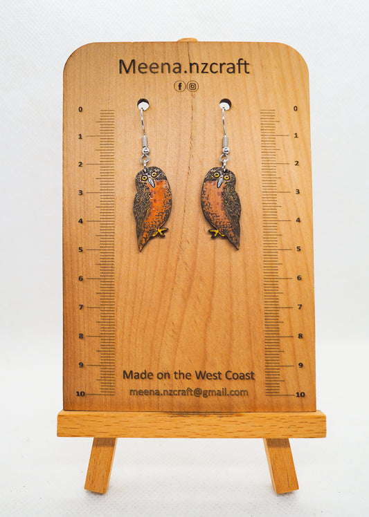 Morepork (Ruru) Wooden Rimu Earrings