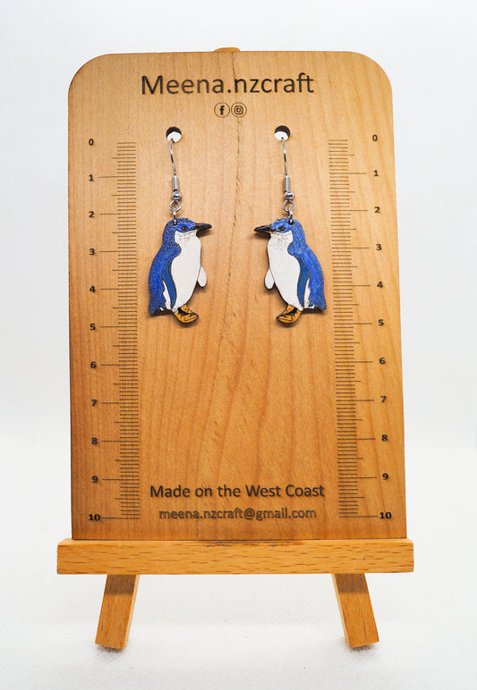 Little Blue Penguin (Kororā) Wooden Rimu Earrings