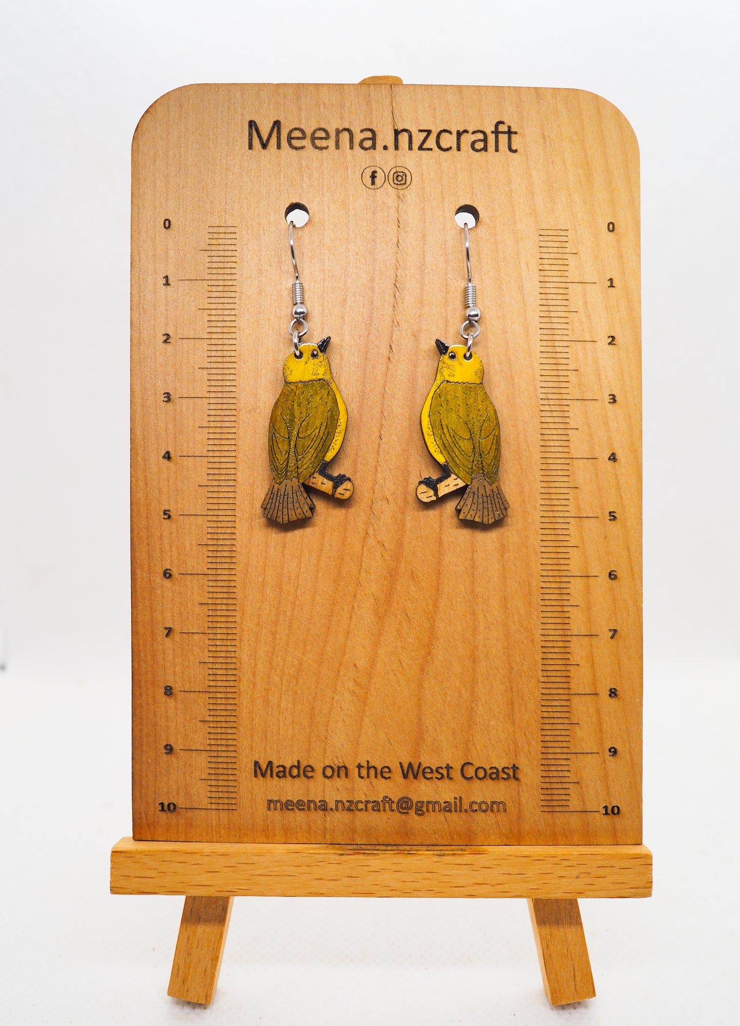 Yellowhead (Mōhua) Wooden Rimu Earrings