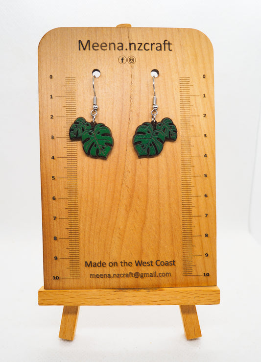 Monstera Deliciosa Wooden Rimu Earrings