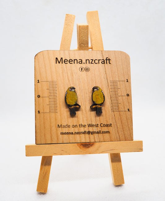 Bellbird (Korimako) Wooden Rimu Stud Earrings