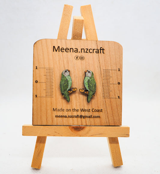 Kakapo (Night parrot) Wooden Rimu Stud Earrings