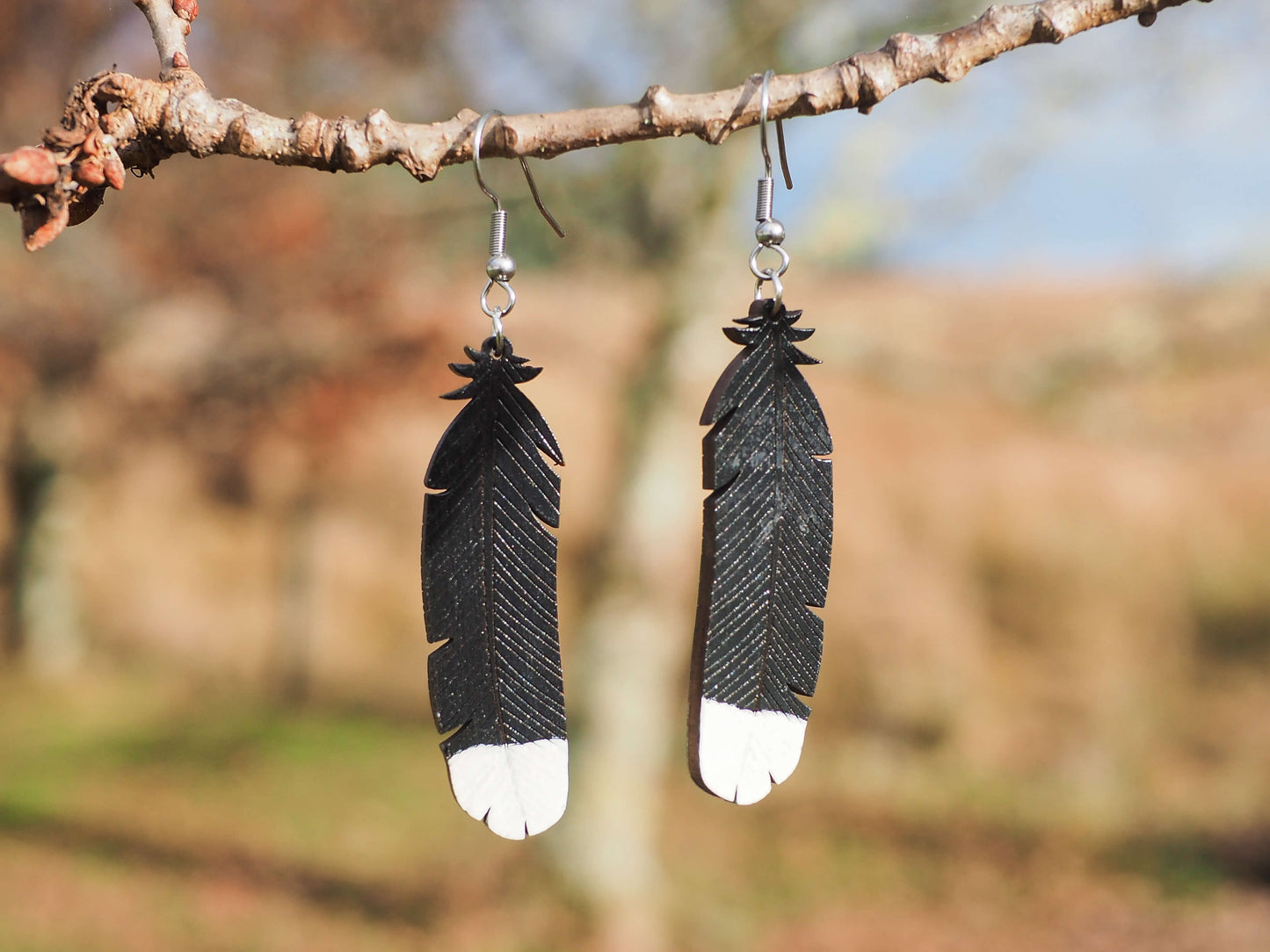 Huia Feather Wooden Rimu Earrings