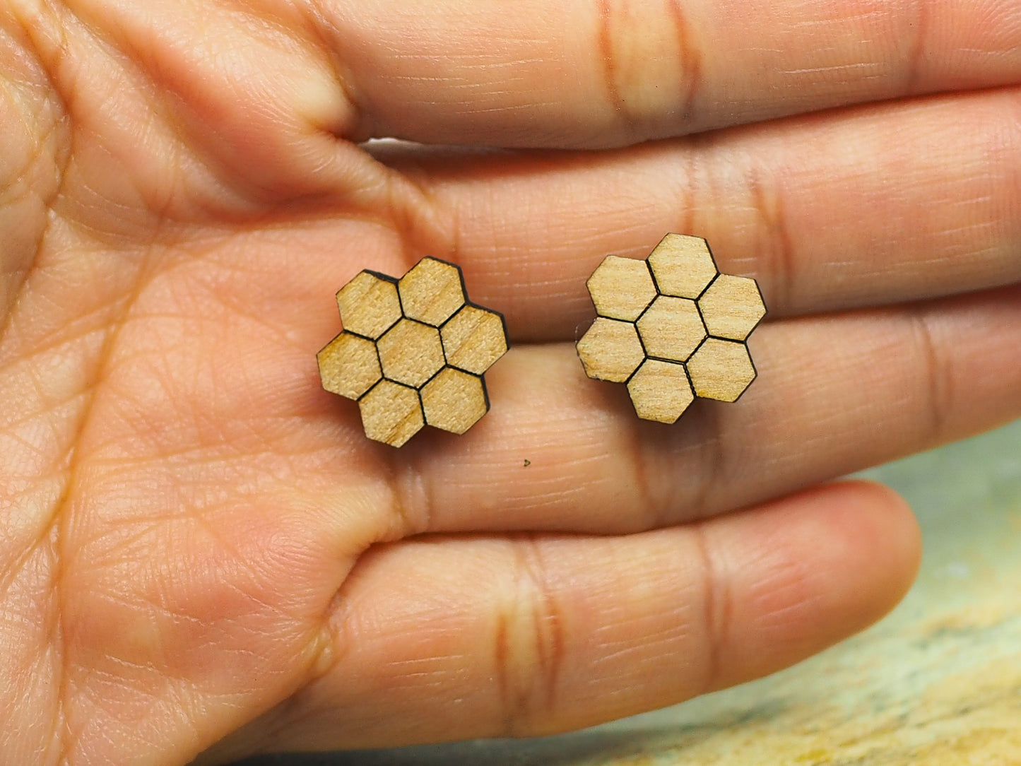 Honeycomb Wooden Rimu Stud Earrings