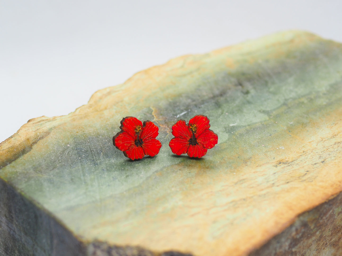 Hibiscus Wooden Rimu Stud Earrings