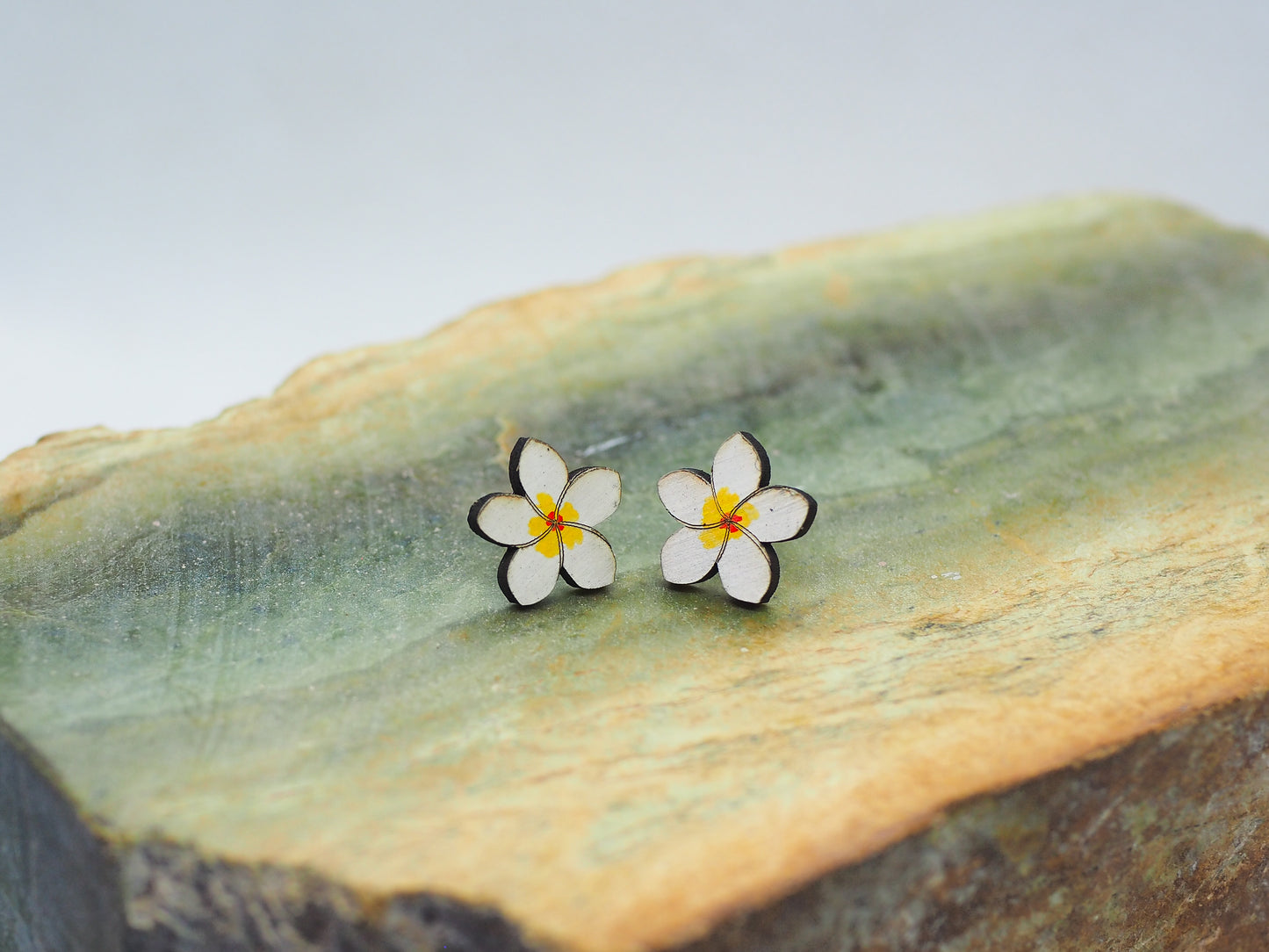 Frangipani Wooden Rimu Stud Earrings