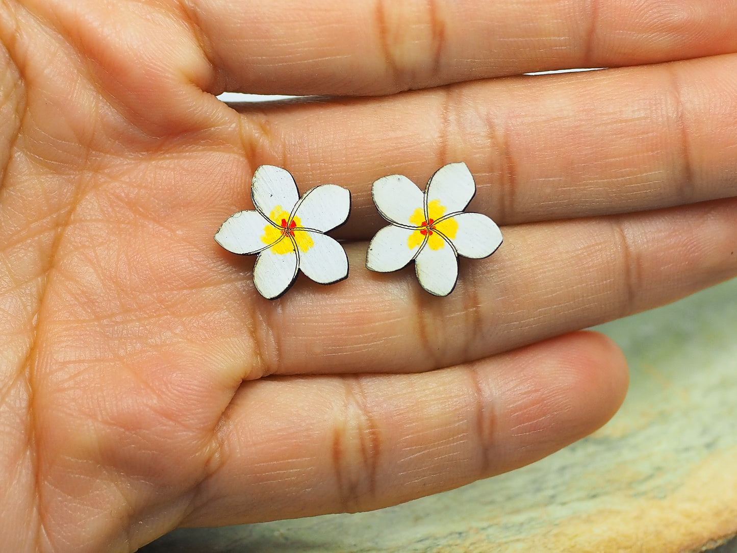 Frangipani Wooden Rimu Stud Earrings