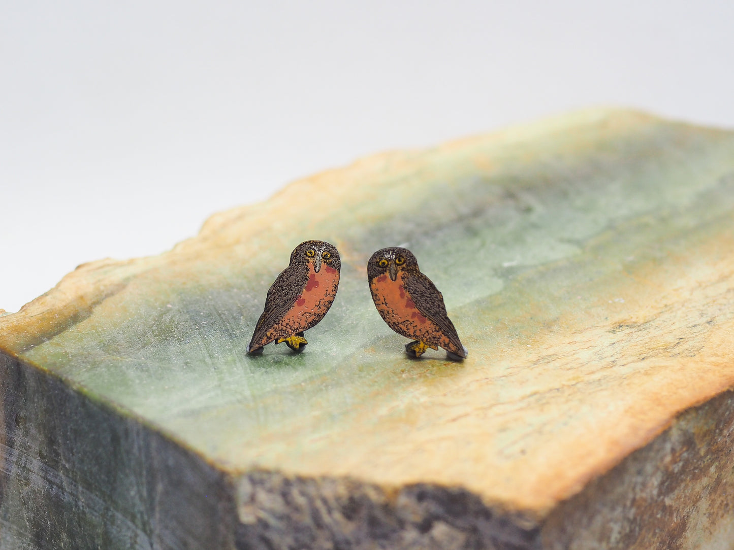 Morepork (Ruru) Wooden Rimu Stud Earrings