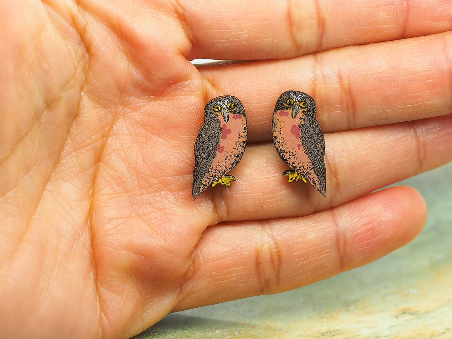 Morepork (Ruru) Wooden Rimu Stud Earrings