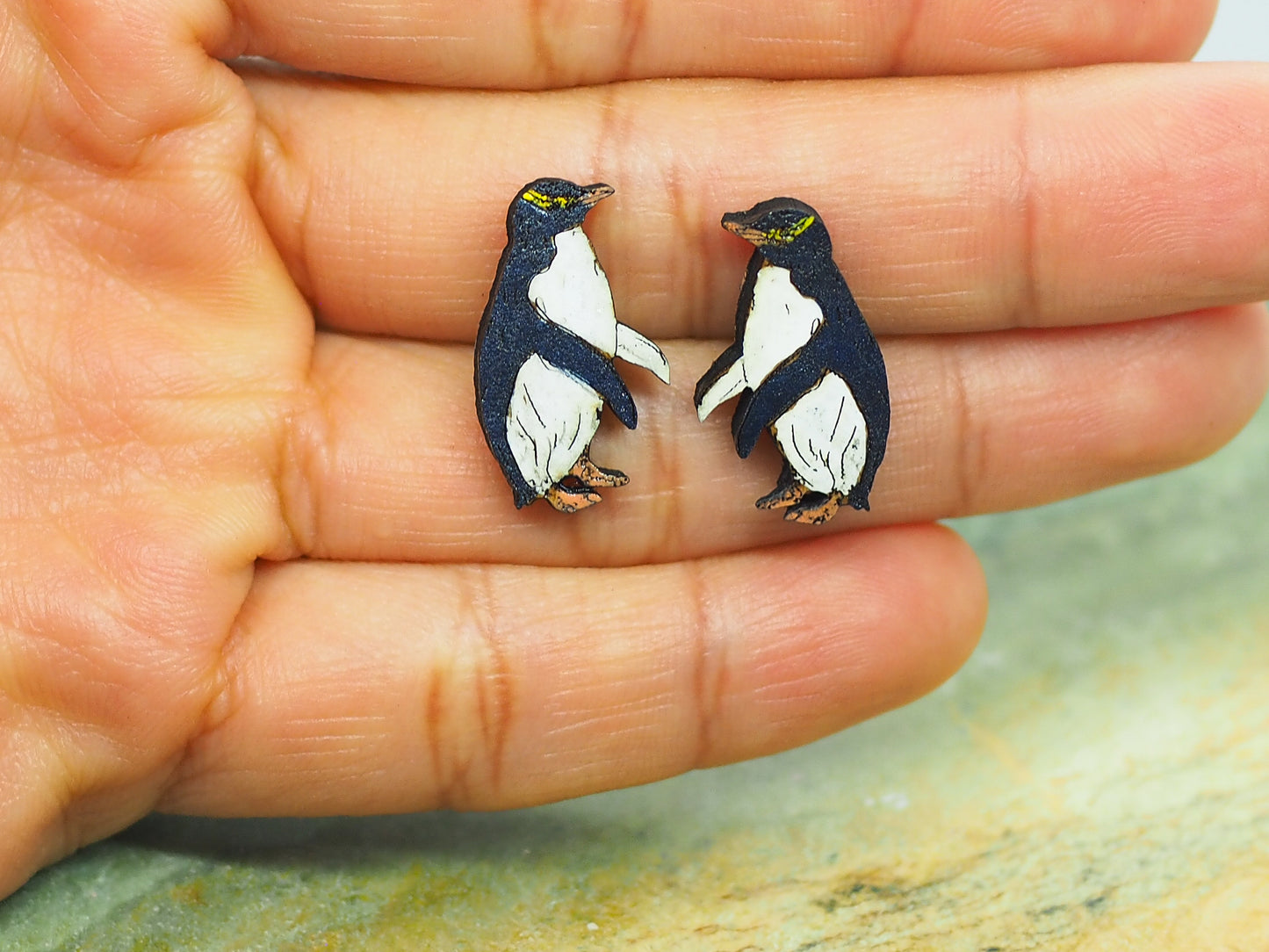 Yellow eyed penguin (Hoiho) Wooden Rimu Stud Earrings