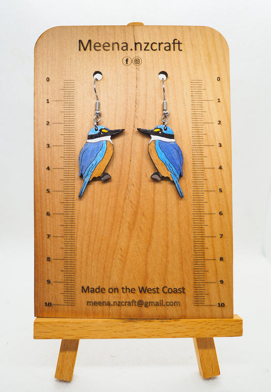Kingfisher (Kotare) Wooden Rimu Earrings