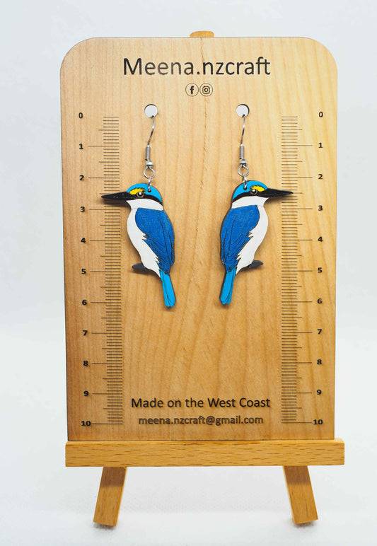 Kingfisher (Kotare) Wooden Rimu Earrings